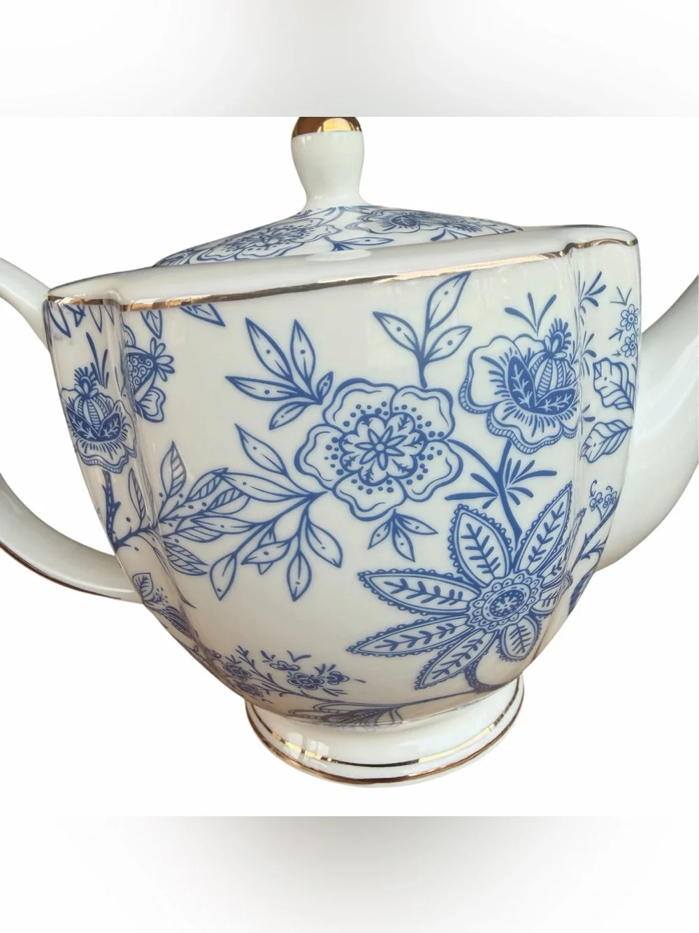 Grace Teaware Blue White Floral Teapot Porcelain Chinoiserie Grandmillennial